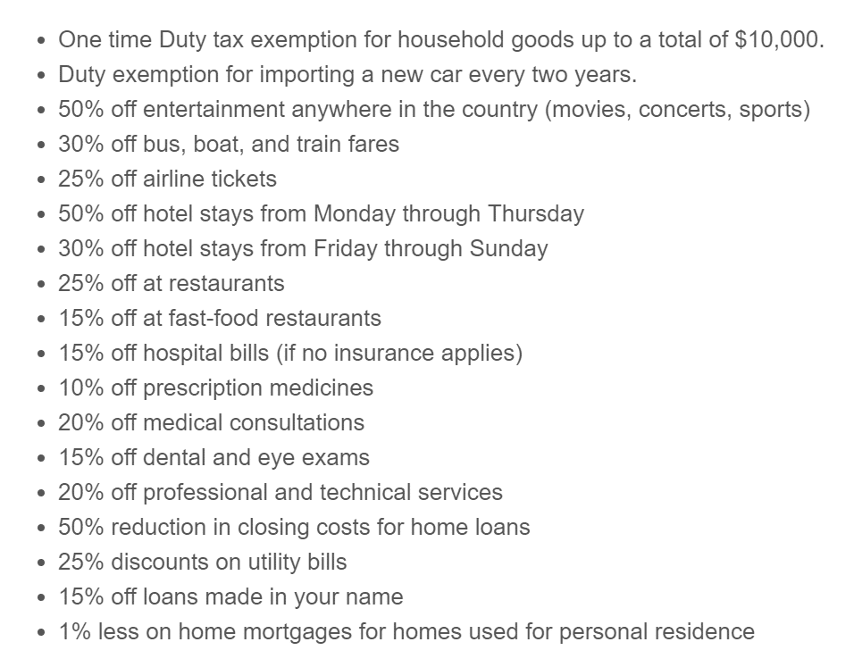 pensionado visa discounts