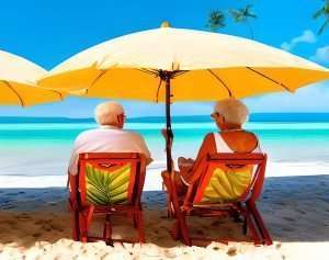 retired couple on beach