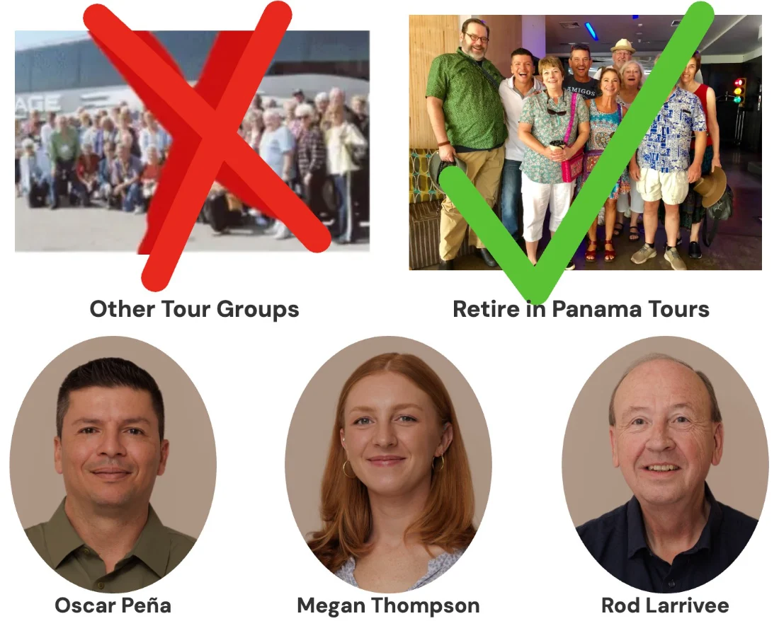 Retire in Panama Tours founders Oscar Peña, Megan Thompson and Rod Larrivee